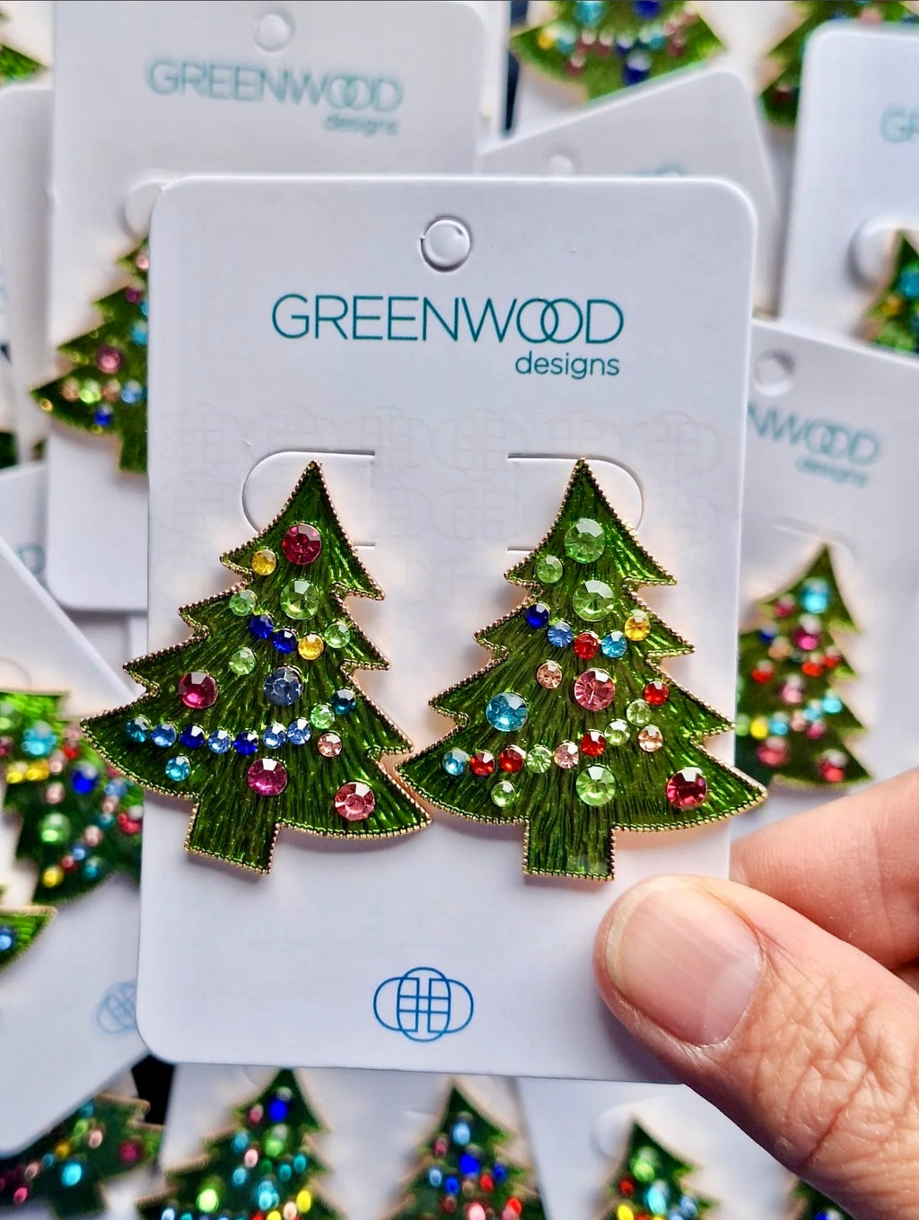 BAUBLE COVERED CHRISTMAS EARRING IN GREEN & MULTI