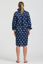 POP-OVER SHIRTDRESS NAVY WITH WHITE PONY PRANCE