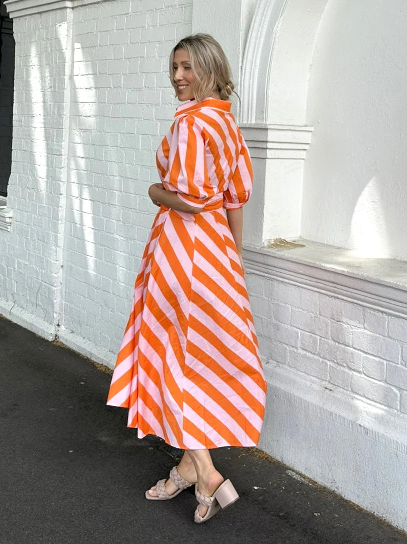 ORANGE AND LIGHT PINK STRIPE DRESS