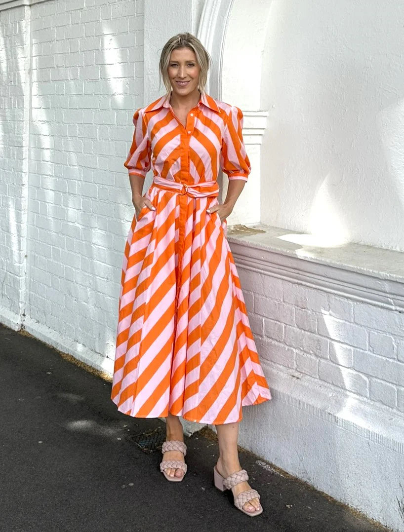 ORANGE AND LIGHT PINK STRIPE DRESS