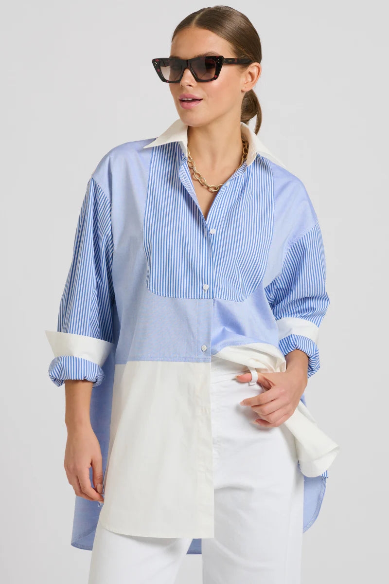 THE BOYFRIEND BIB OVERSIZED SHIRT-BLUE