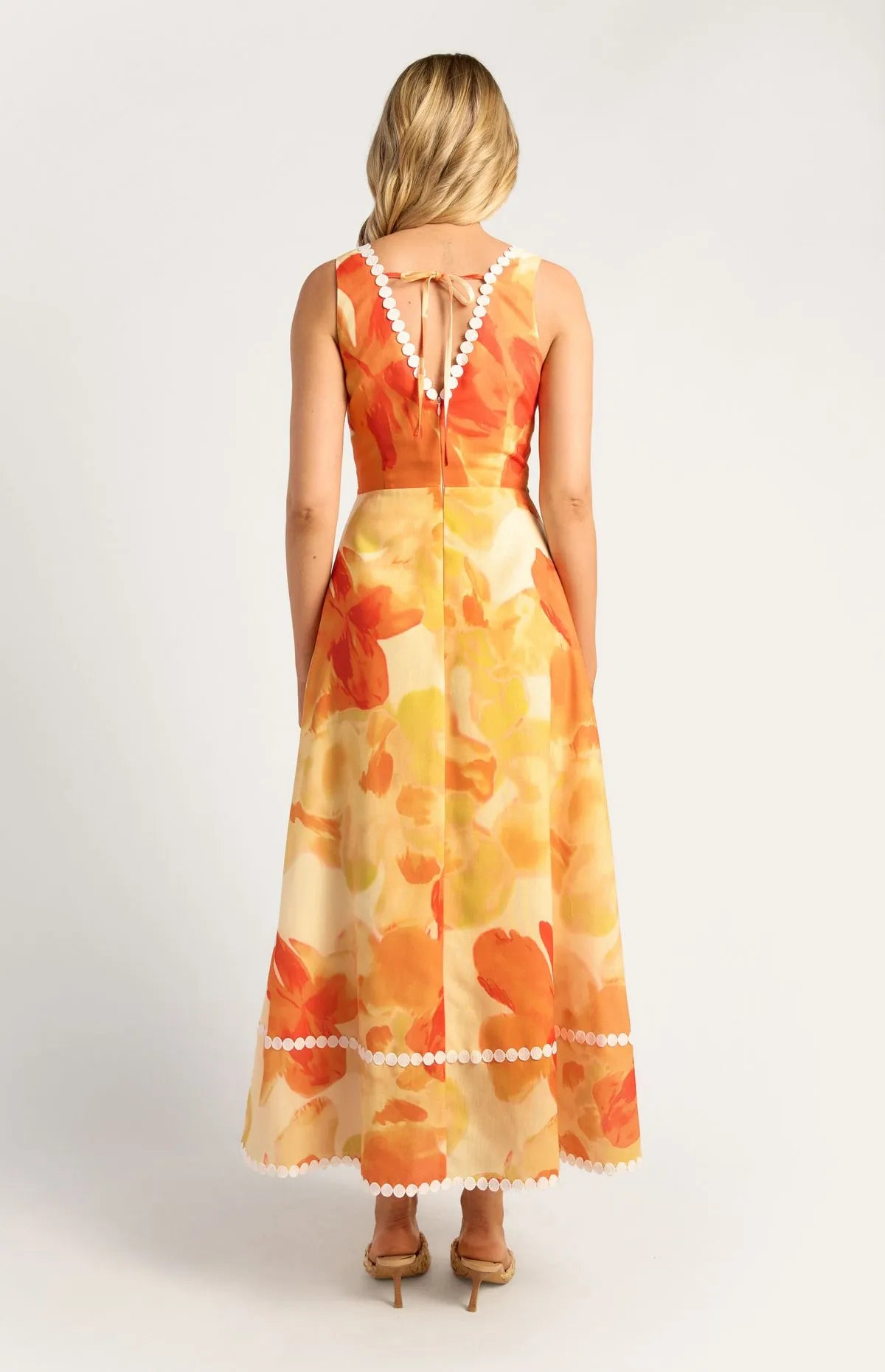 ORANGE AND LEMON PETAL TRIM DETAILING MAXI DRESS