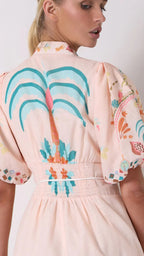 MILAN PALM TREE MIDI LINEN BLEND DRESS