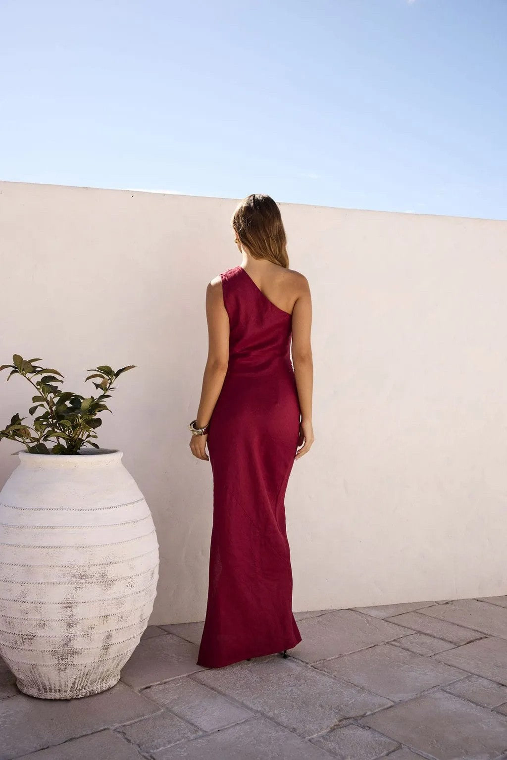 BURGUNDY LINEN MAXI DRESS