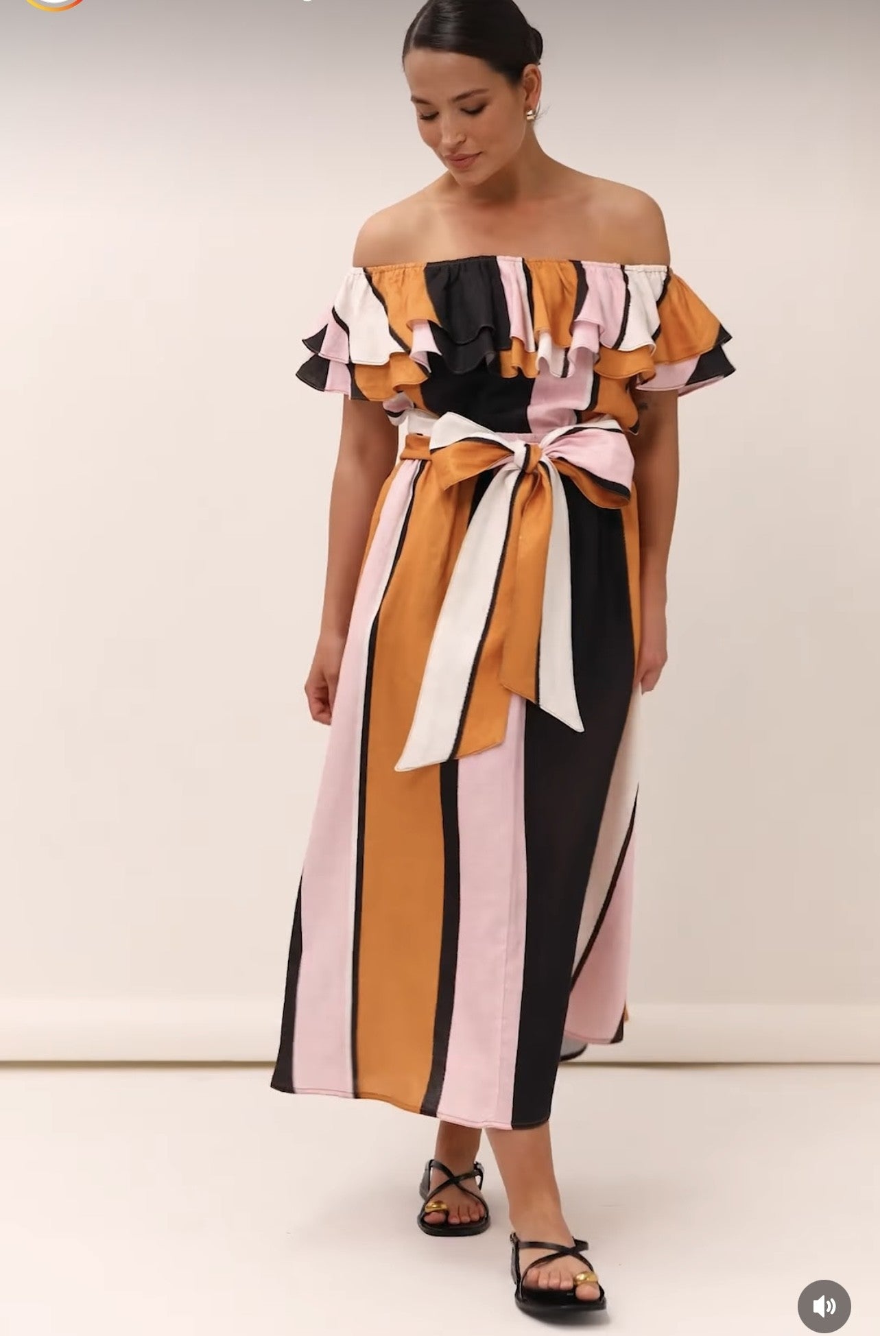 LINEN FRILL STRIPE ORANGE TOP