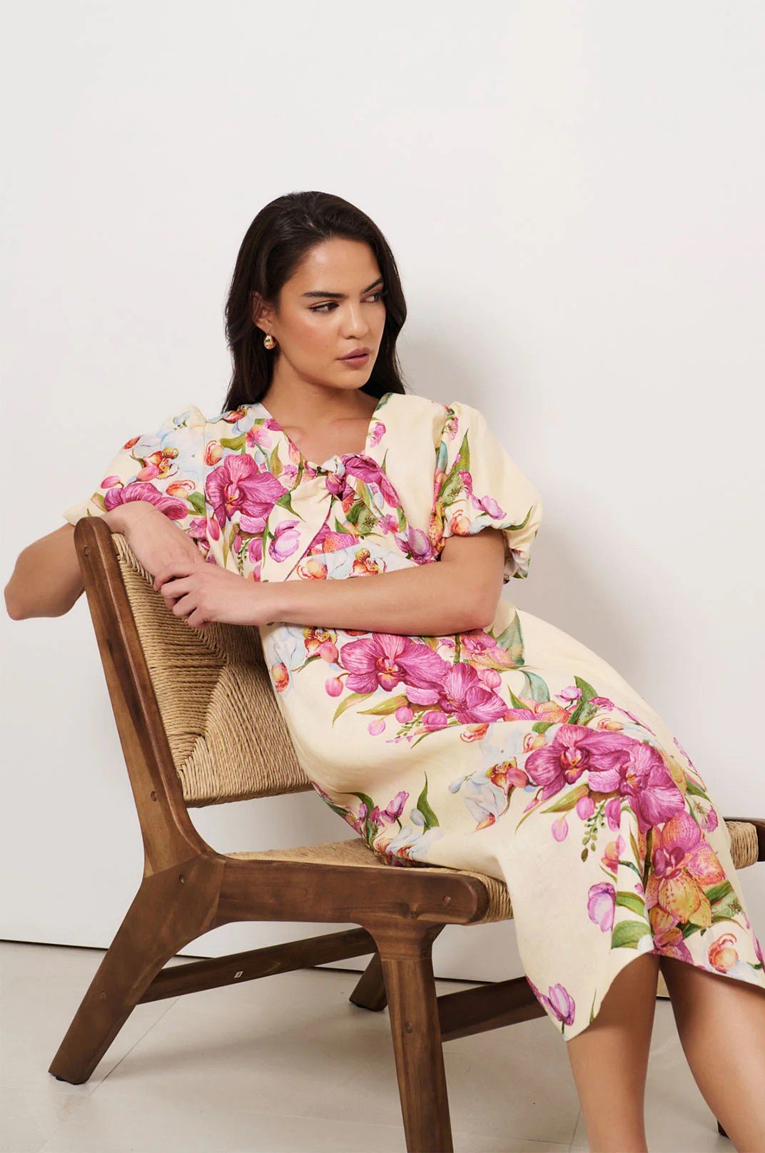 LINEN FRONT TIE DETAIL DRESS EXCLUSIVE AUSTRALIAN DESIGN