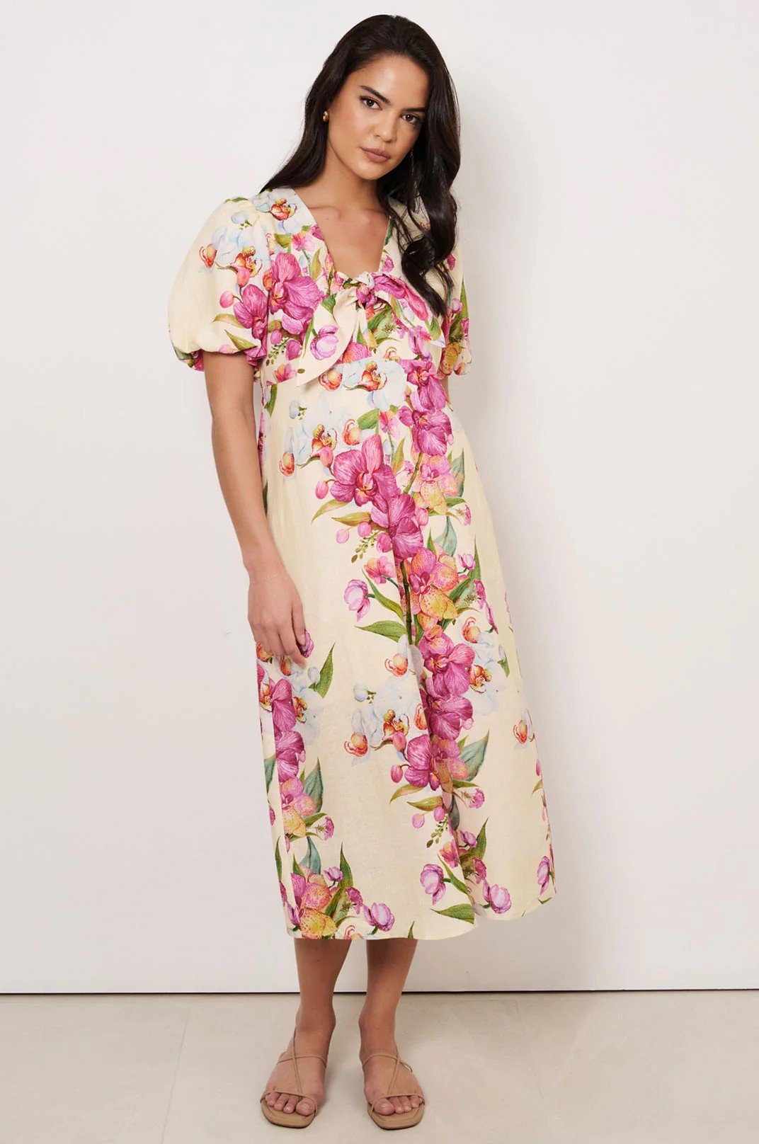 LINEN FRONT TIE DETAIL DRESS EXCLUSIVE AUSTRALIAN DESIGN