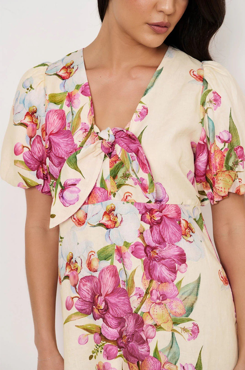 LINEN FRONT TIE DETAIL DRESS EXCLUSIVE AUSTRALIAN DESIGN