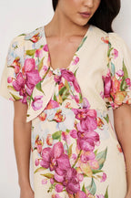 LINEN FRONT TIE DETAIL DRESS EXCLUSIVE AUSTRALIAN DESIGN