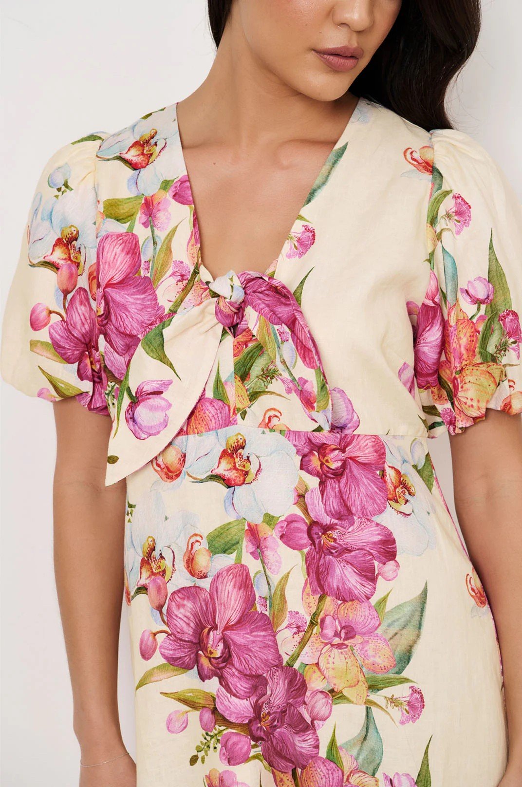 LINEN FRONT TIE DETAIL DRESS EXCLUSIVE AUSTRALIAN DESIGN