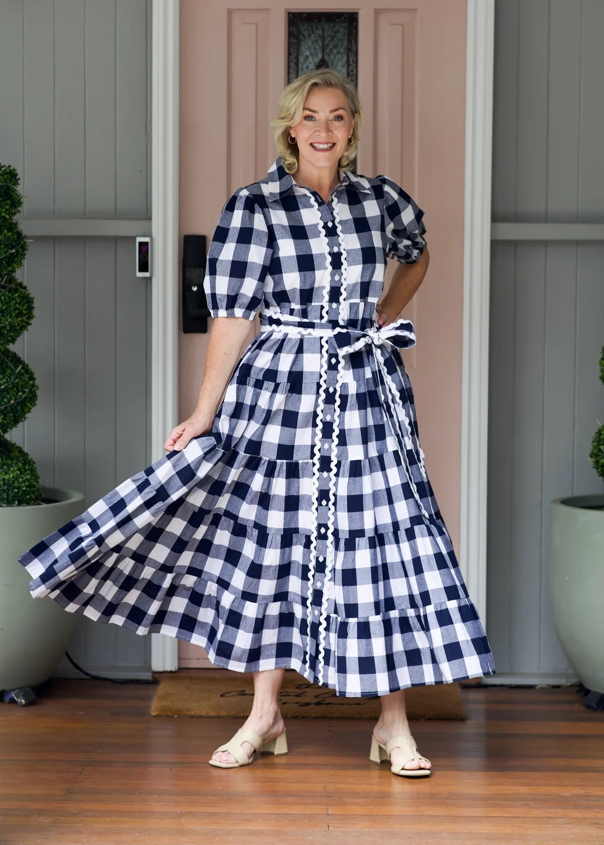 NAVY GINGHAM MAXI DRESS