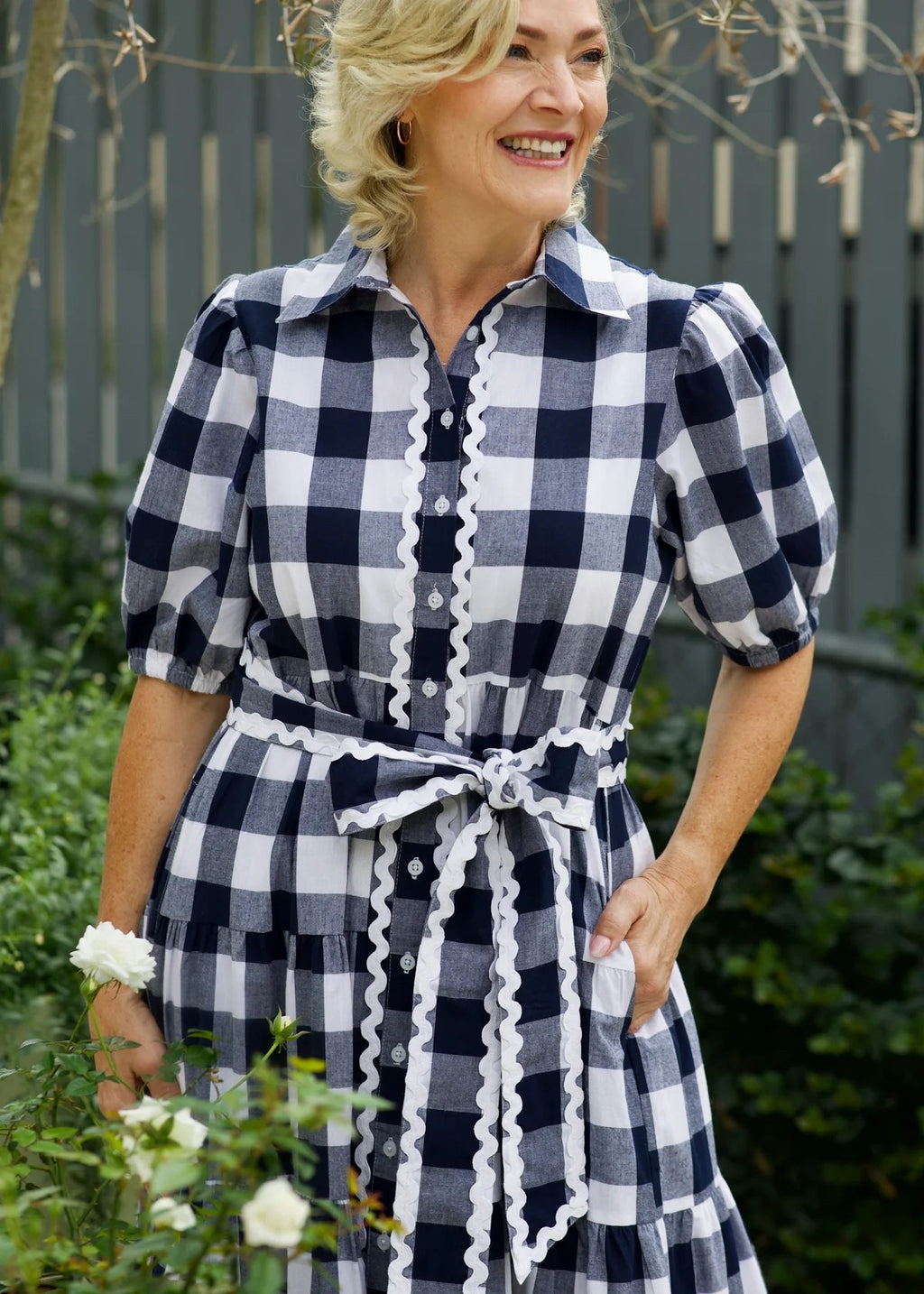 NAVY GINGHAM MAXI DRESS