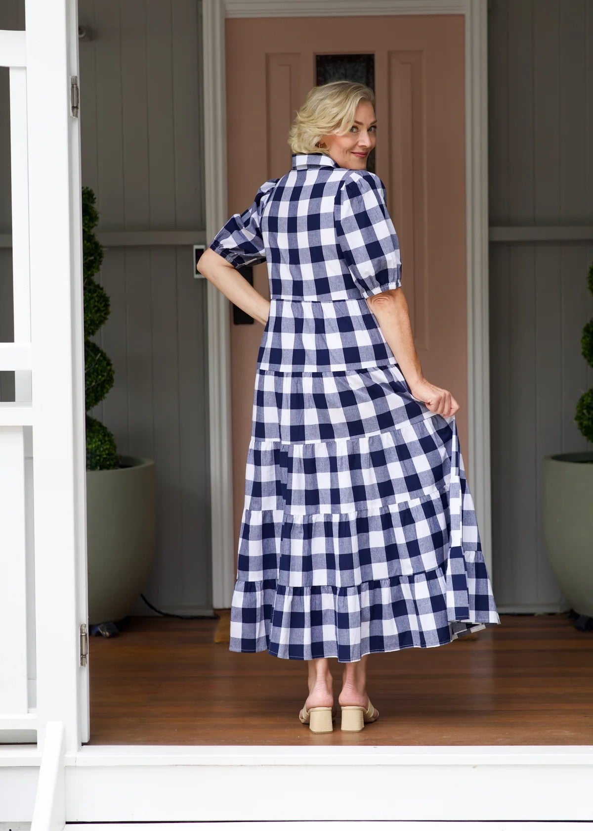 NAVY GINGHAM MAXI DRESS