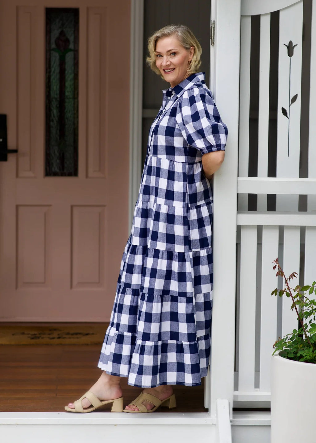 NAVY GINGHAM MAXI DRESS