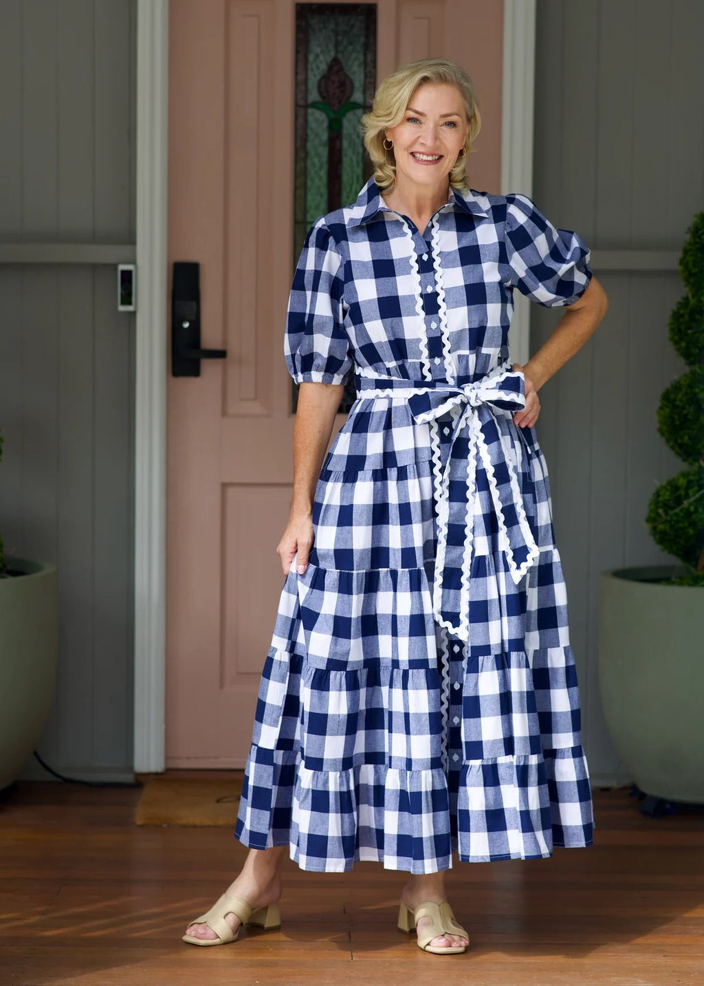 NAVY GINGHAM MAXI DRESS
