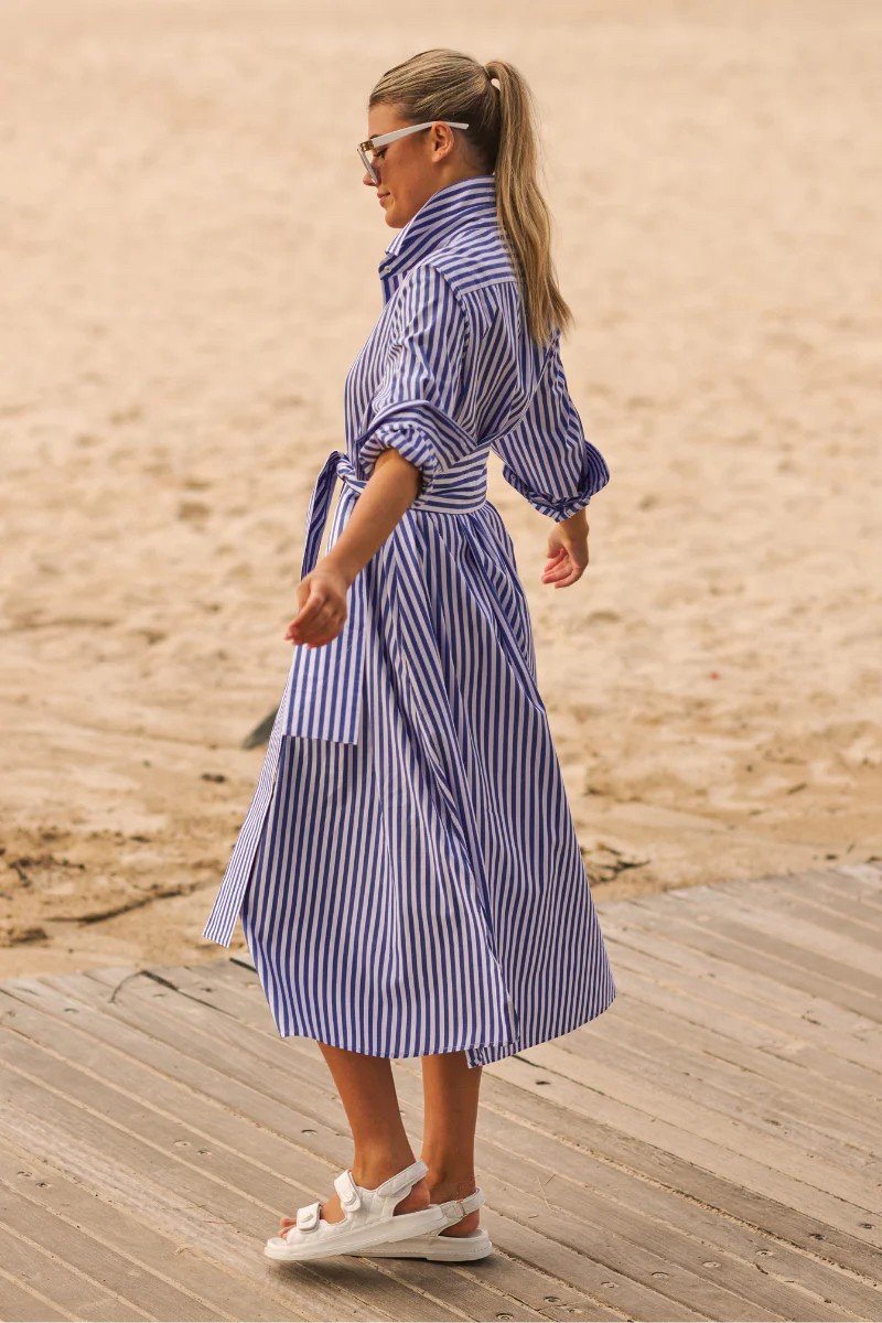 LUNA FRENCH BLUE STRIPE  LONG SHIRTDRESS
