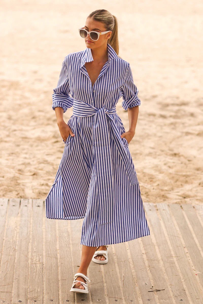 LUNA FRENCH BLUE STRIPE  LONG SHIRTDRESS