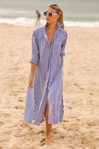LUNA FRENCH BLUE STRIPE  LONG SHIRTDRESS