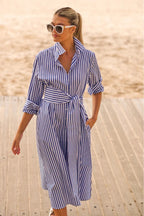 LUNA FRENCH BLUE STRIPE  LONG SHIRTDRESS
