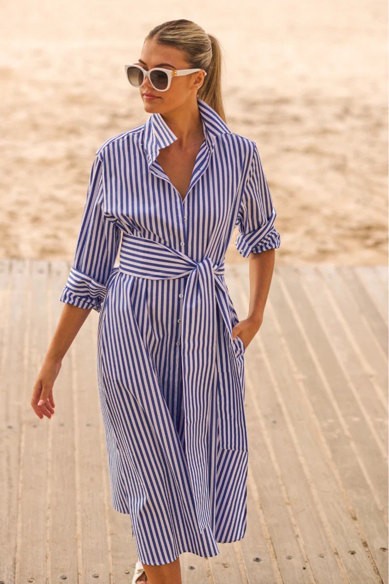 LUNA FRENCH BLUE STRIPE  LONG SHIRTDRESS