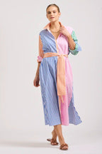 LUNA OVERSIZED LONG SHIRTDRESS BRIGHT STRIPE COMBO