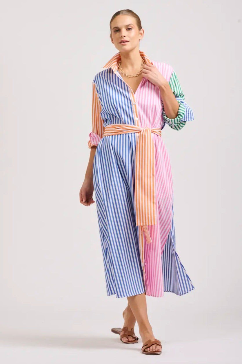 LUNA OVERSIZED LONG SHIRTDRESS BRIGHT STRIPE COMBO