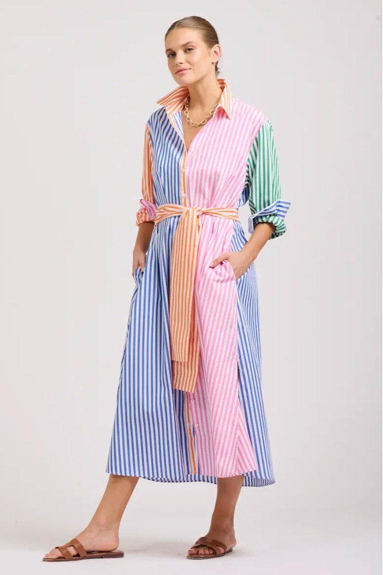 LUNA OVERSIZED LONG SHIRTDRESS BRIGHT STRIPE COMBO