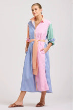 LUNA OVERSIZED LONG SHIRTDRESS BRIGHT STRIPE COMBO