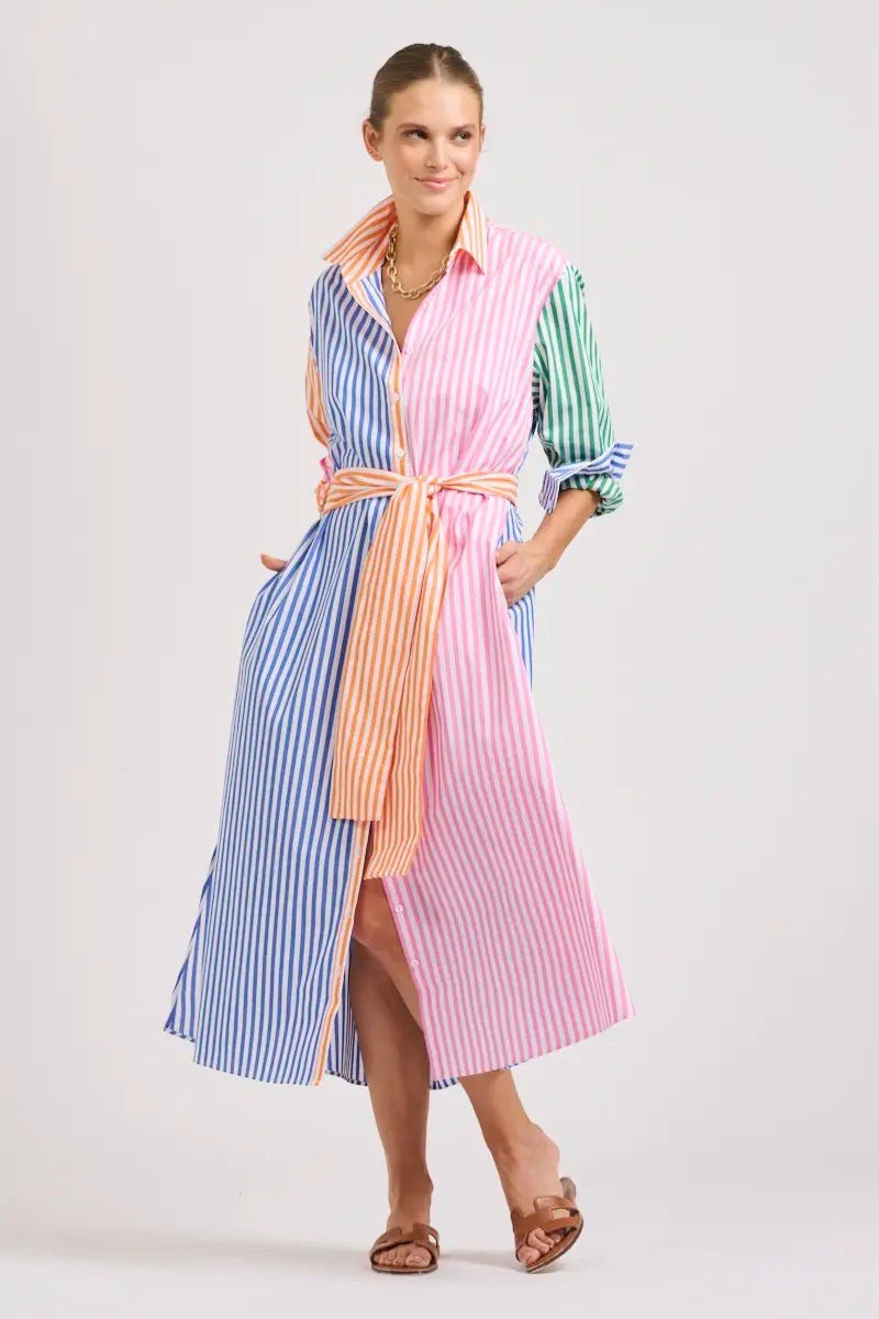 LUNA OVERSIZED LONG SHIRTDRESS BRIGHT STRIPE COMBO