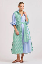 LUNA OVERSIZED LONG SHIRTDRESS GREEN AND BLUE STRIPE