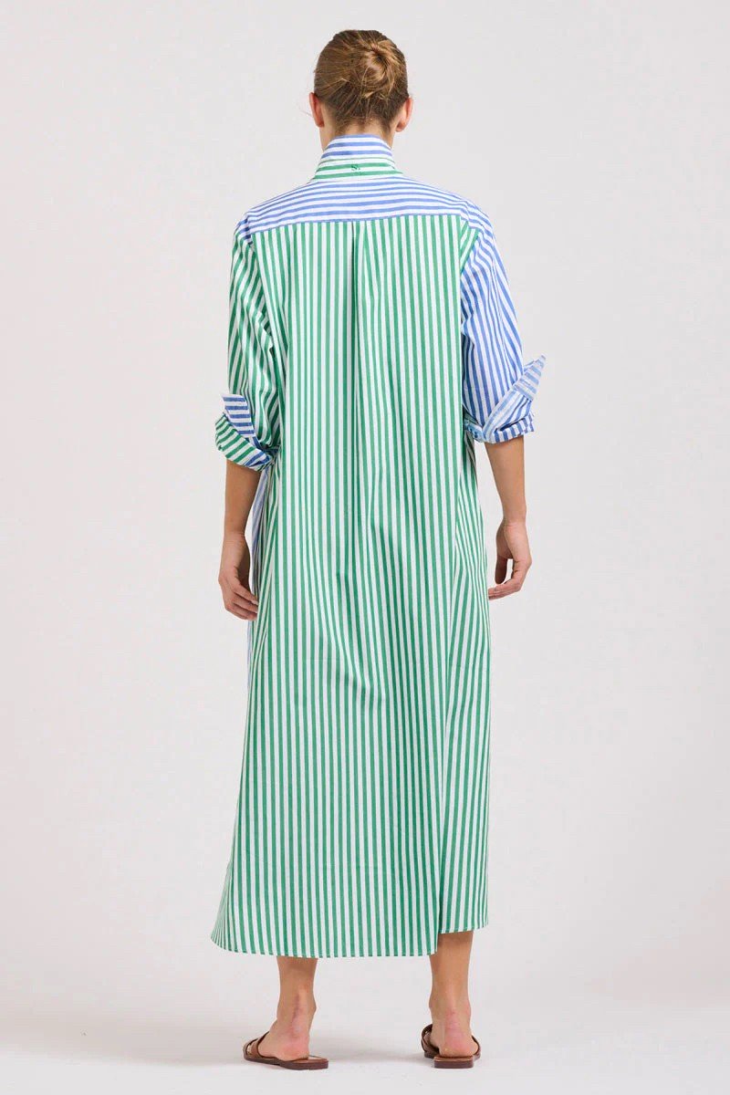 LUNA OVERSIZED LONG SHIRTDRESS GREEN AND BLUE STRIPE