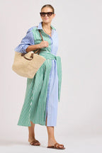 LUNA OVERSIZED LONG SHIRTDRESS GREEN AND BLUE STRIPE