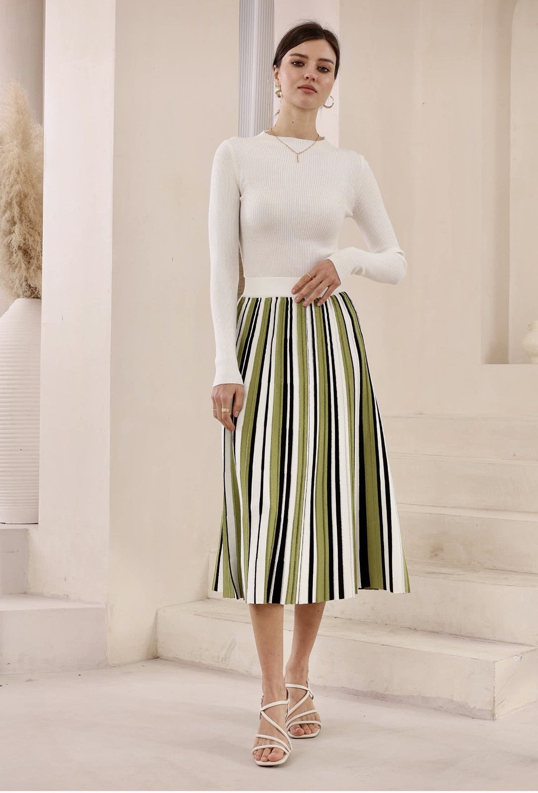 LIGHT WEIGHT STRIPE KNIT SKIRT