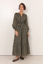 LONG SLEEVE BLACK & WHITE STRIPE MAXI DRESS
