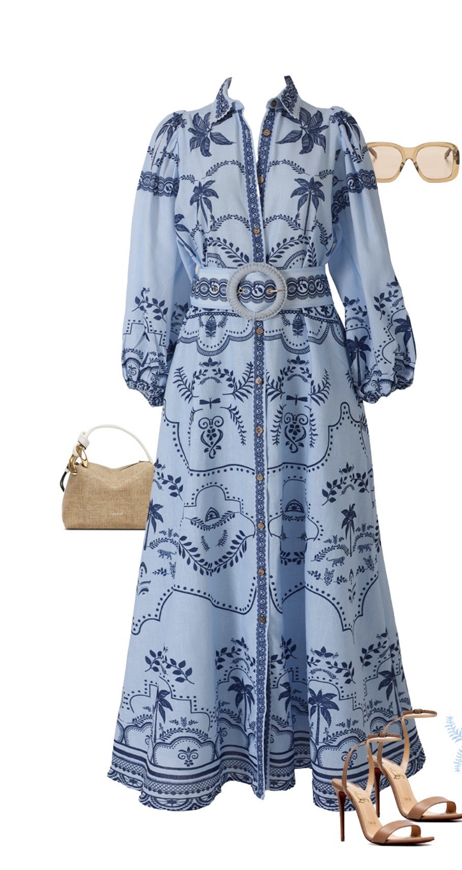 BLUE PALM TREE LINEN MAXI