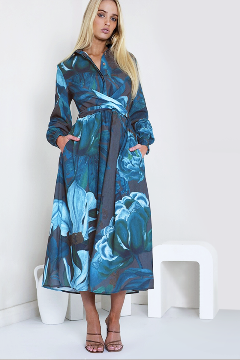 MIDI CROSSOVER WRAP EVENT DRESS