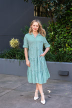 MIDI GREEN AND WHITE STRIPE DRESS
