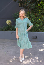 MIDI GREEN AND WHITE STRIPE DRESS