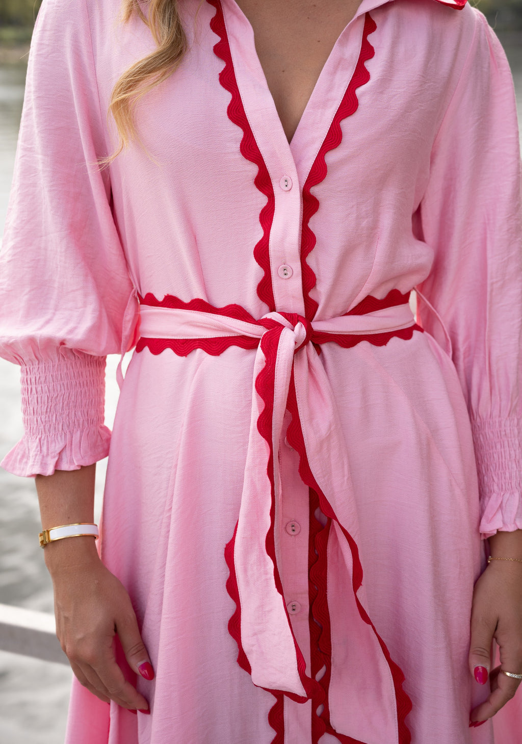 MIDI LIGHT PINK WITH RED RIC RAC