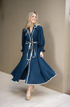 MIDI NAVY-TEAL WITH WHITE RIC RAC