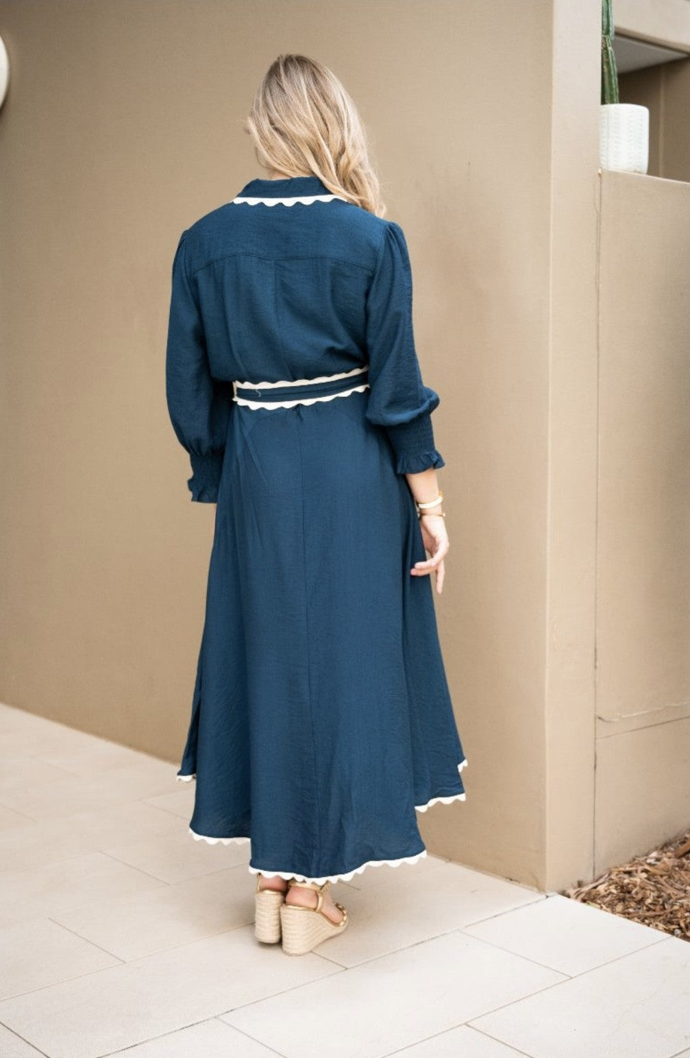 MIDI NAVY-TEAL WITH WHITE RIC RAC