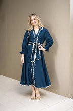 MIDI NAVY-TEAL WITH WHITE RIC RAC