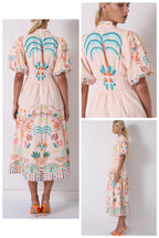 MILAN PALM TREE MIDI LINEN BLEND DRESS