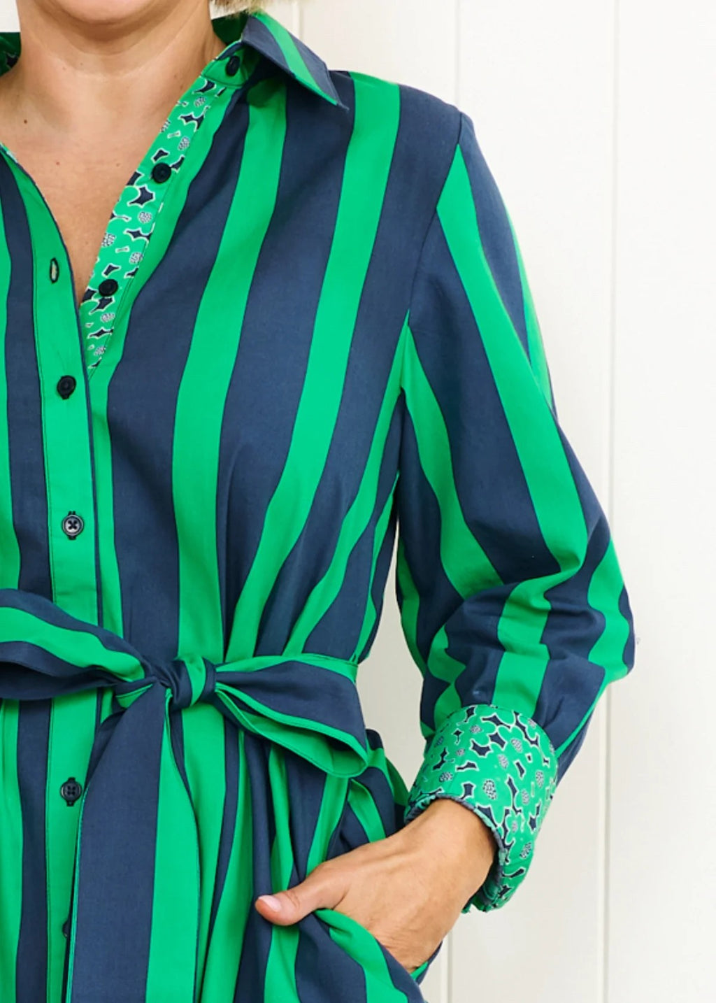 NAVY AND GREEN STRIPE DRESS