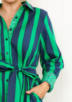 NAVY AND GREEN STRIPE DRESS
