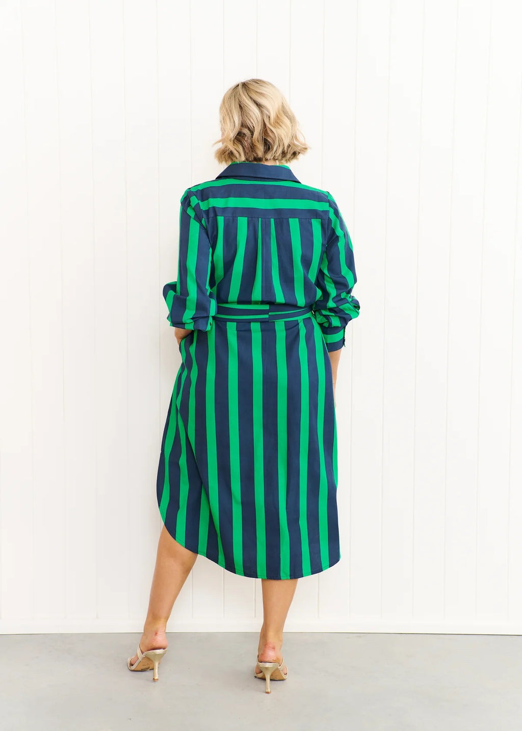 NAVY AND GREEN STRIPE DRESS