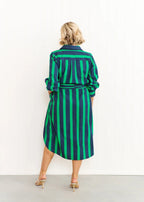 NAVY AND GREEN STRIPE DRESS