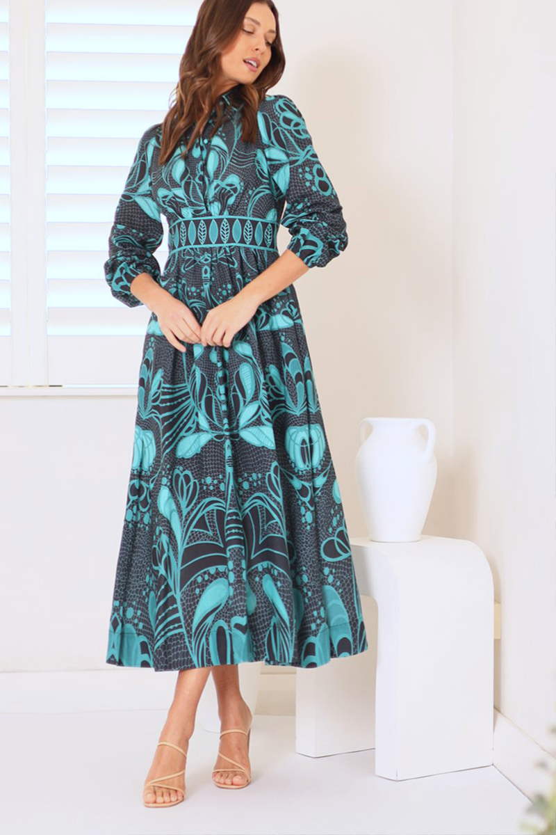 MAXI TEAL AND CHAR LIGHT COTTON DRESS