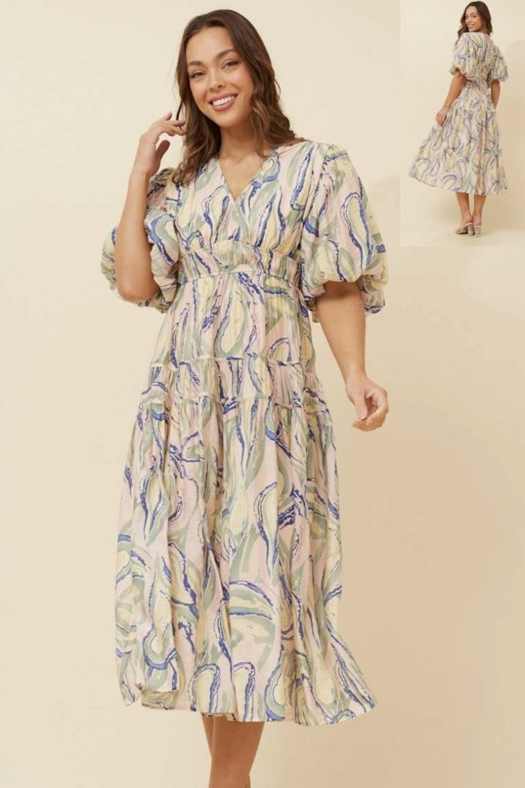 MIDI CREAM PATTERN DRESS