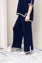 NAVY AND CREAM BORDER KNIT SET